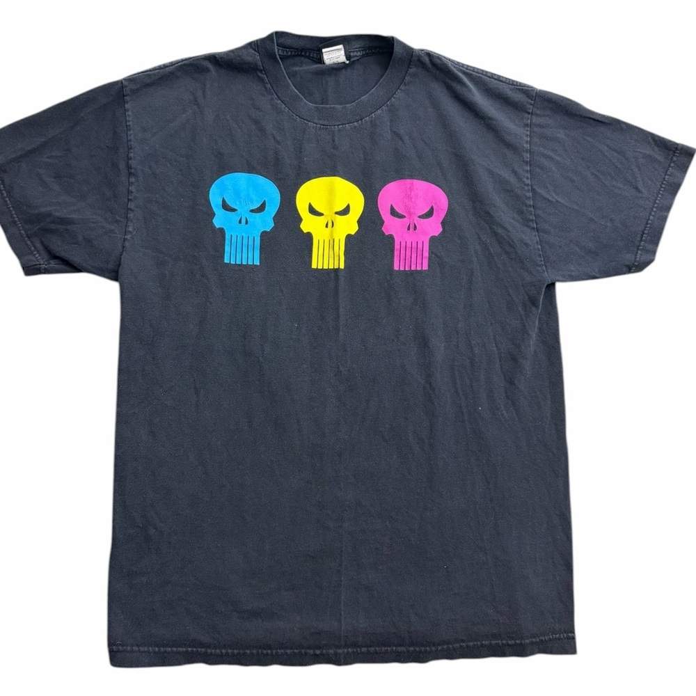 Vintage Marvel The‎ Punisher CMYK Skull Graphic Tee Men’s Large Black Mad Engine